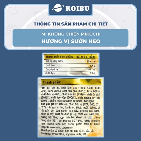 ACECOOK - Mì không chiên Mikochi hương vị Sườn heo, Mì Mikochi sườn heo, Mì không chiên ăn liền Mikochi (80g/gói) - 80g/gói - 00077