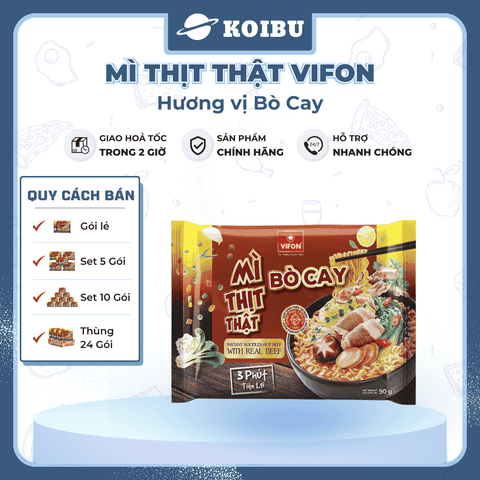 VIFON - Mì thịt thật Vifon hương vị Bò cay, Vifon Mì Bò cay thịt thật Vifon, Mì Vifon thịt thật - 90g/gói - 00816
