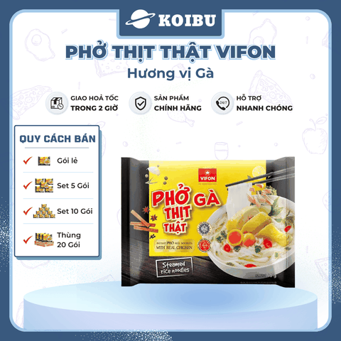 VIFON - Phở Vifon thịt thật hương vị Bò, Vifon Phở bò thịt thật Vifon, Phở thịt thật Vifon ăn liền - 90g/gói - 00814