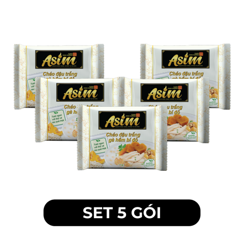 ASIAFOODS - Cháo Asim Đậu trắng gà hầm bí đỏ (có gói rau thịt thật), Cháo Đậu trắng gà hầm bí đỏ Asim - 74g/gói - 00336
