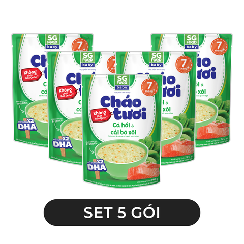 SG FOOD - Cháo tươi SG Food Baby hương vị Cá hồi & cải bó xôi, Cháo Cá hồi cải bó xôi SG Food Baby - 240g/gói - 00575