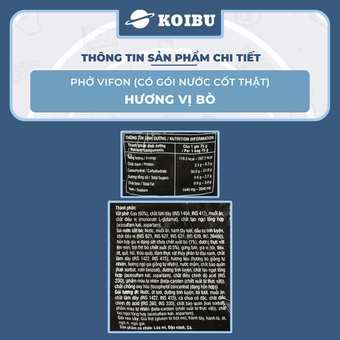 VIFON - Phở Vifon có gói xốt thịt hương vị Bò, Phở bò Vifon có gói nước cốt thịt, Phở ăn liền Vifon - 75g/gói - 00779