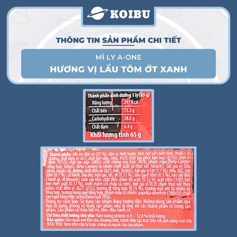 SAIGON VE WONG - Mì ly A-One hương vị Lẩu tôm ớt xanh - 65g/ly - 00861