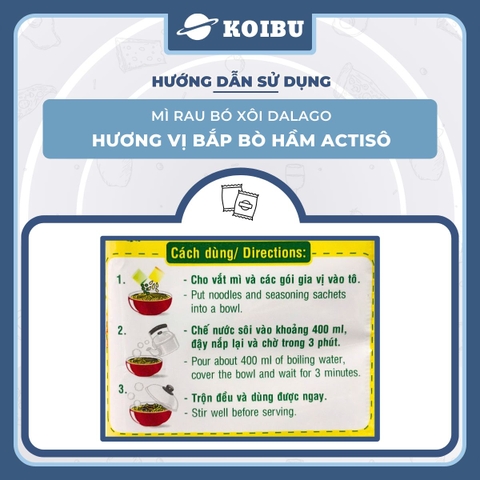 ACECOOK - Mì rau bó xôi Dalago hương vị Bắp bò hầm Actiso, Mì Dalago bắp bò hầm Atiso, Mì rau củ - 84g/gói - 00016