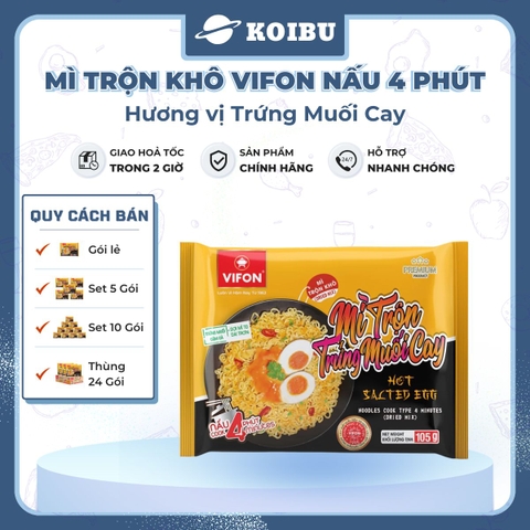 VIFON – Mì Vifon nấu 4 phút hương vị trứng muối cay - Mì gói Vifon, Mì nấu Vifon, Mì trộn, mì trộn vị trứng muối, Mì trứng muối cay trộn Vifon, Mì trộn nấu 4 phút trứng muối cay, Mì Vifon trộn trứng muối cay - 105g/gói - 00220