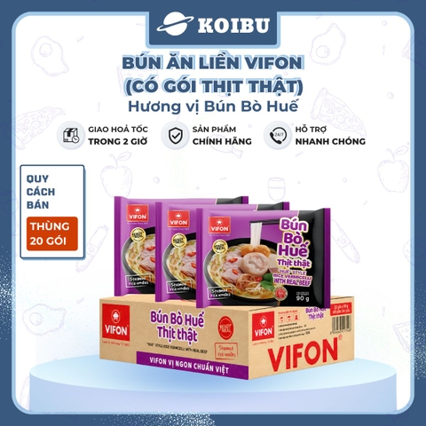 VIFON - Bún Bò Huế Vifon thịt thật, Bún Bò Huế thịt thật Vifon, Bún Bò Huế ăn liền Vifon, Bún Vifon - 90g/gói - 00889