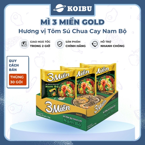 UNIBEN - Mì 3 Miền Gold Tôm sú chua cay Nam bộ, Mì Tôm sú chua cay Nam bộ ăn liền 3 miền Gold - 75g/gói - 00042