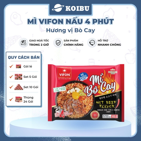 VIFON – Mì Vifon nấu 4 phút hương vị bò cay - Mì gói Vifon, Mì nấu Vifon, Mì nấu vị bò cay, Mì bò cay Vifon, Mì nấu 4 phút hương vị bò cay, Mì Vifon bò cay nấu 4 phút, Mì Vifon nấu ăn liền - 105g/gói - 00221