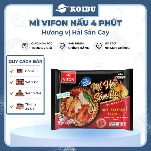 VIFON – Mì Vifon nấu 4 phút hương vị hải sản cay - Mì gói Vifon, Mì nấu Vifon, Mì nấu vị hải sản cay, Mì nấu hương vị hải sản cay, Mì Vifon hải sản cay nấu 4 phút, Mì nấu 4 phút hải sản cay Vifon, Mì Vifon nấu ăn liền - 105g/gói - 00222