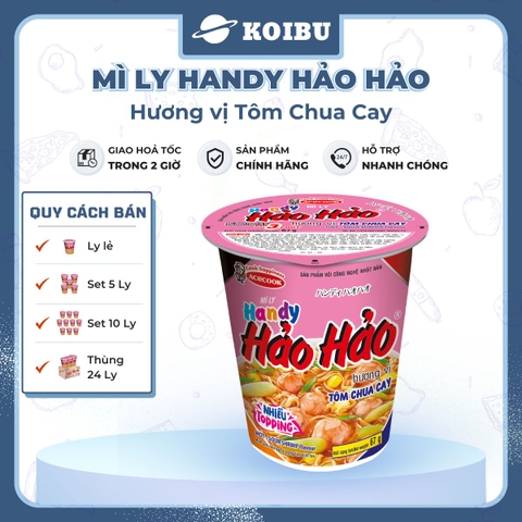 ACECOOK - Mì ly Handy Hảo Hảo hương vị Tôm chua cay, Mì ly Hảo Hảo tôm chua cay, Mì tôm chua cay ăn liền - 67g/ly - 00017