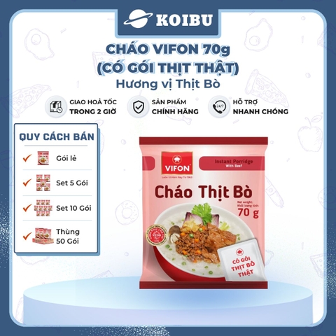 VIFON - Cháo Vifon 70g hương vị Thịt bò (có gói thịt bò thật), Vifon Cháo thịt bò Vifon cháo ăn liền - 70g/gói - 00158