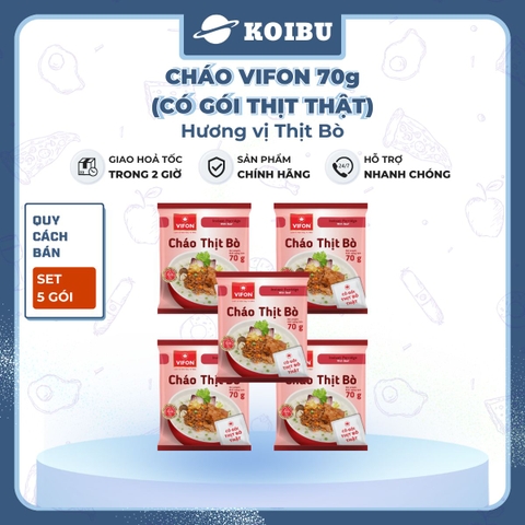 VIFON - Cháo Vifon 70g hương vị Thịt bò (có gói thịt bò thật), Vifon Cháo thịt bò Vifon cháo ăn liền - 70g/gói - 00158