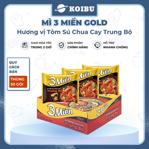 UNIBEN - Mì 3 Miền Gold Tôm sú chua cay Trung bộ, Mì Tôm sú chua cay Trung bộ ăn liền 3 miền Gold - 75g/gói - 00043