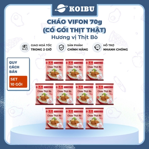 VIFON - Cháo Vifon 70g hương vị Thịt bò (có gói thịt bò thật), Vifon Cháo thịt bò Vifon cháo ăn liền - 70g/gói - 00158