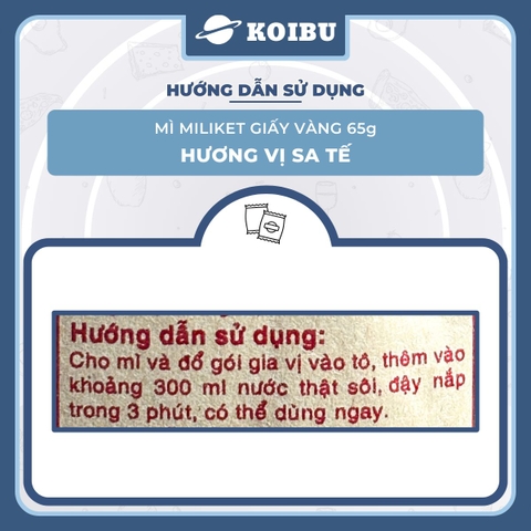 COLUSA - Mì Miliket giấy vàng gói 65g hương vị Sa tế, Mì sa tế gói giấy vàng Miliket, Mì giấy Miliket - 65g/gói - 00843