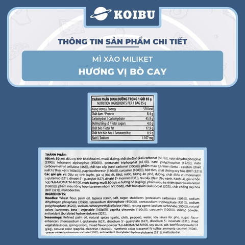 COLUSA - Mì xào Miliket hương vị Bò cay, Miliket Mì xào ăn liền Miliket, Mì trộn Bò cay Miliket
