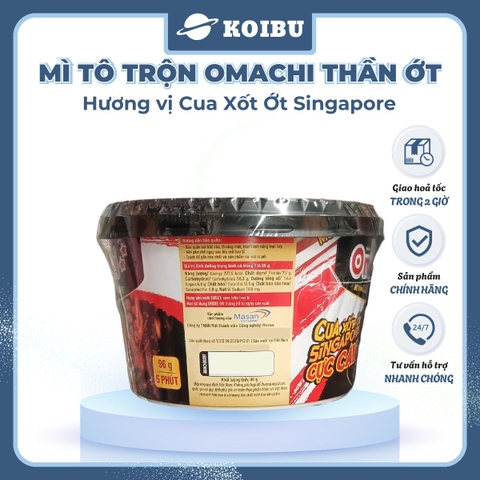 MASAN - Mì tô trộn Omachi Thần Ớt hương vị Cua xốt ớt Singapore, mì Omachi tô trộn cua xốt ớt Singapore - 96g/tô - 00808