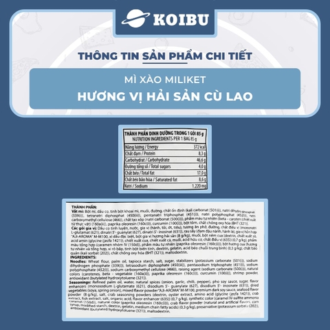 COLUSA - Mì xào Miliket hương vị hải sản Cù Lao, Mì xào ăn liền Miliket, Mì trộn hải sản Cù Lao Miliket - 85g/gói - 00852