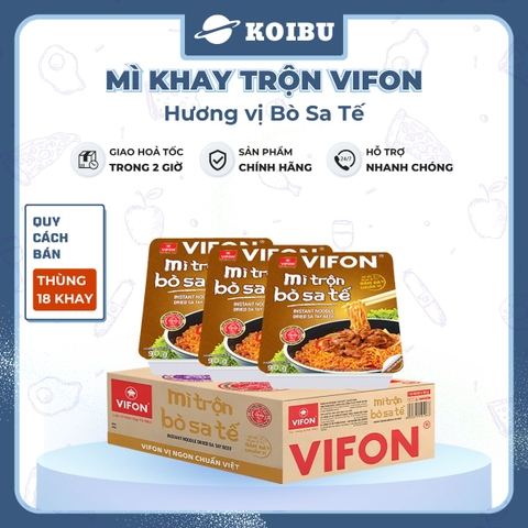 VIFON - Mì khay trộn Vifon hương vị Bò sa tế (có gói xốt Bò sa tế), Mì xào bò sa tế Vifon khay - 90g/khay - 00241