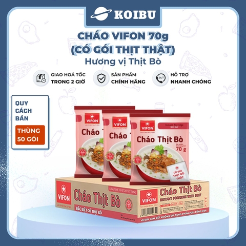 VIFON - Cháo Vifon 70g hương vị Thịt bò (có gói thịt bò thật), Vifon Cháo thịt bò Vifon cháo ăn liền - 70g/gói - 00158
