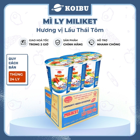 COLUSA - Mì ly Miliket hương vị Lẩu Thái Tôm, Mì Miliket ly Lẩu Thái Tôm, Mì lẩu thái tôm ly Miliket - 65g/ly - 00079