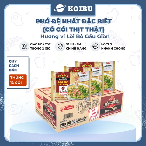 ACECOOK - Đệ Nhất phở đặc biệt lõi bò gầu giòn (có gói thịt thật), phở bò Đệ Nhất lõi bò gàu giòn, phở ăn liền Đệ Nhất - 108g/gói - 00514