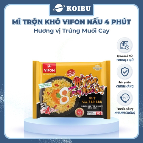 VIFON – Mì Vifon nấu 4 phút hương vị trứng muối cay - Mì gói Vifon, Mì nấu Vifon, Mì trộn, mì trộn vị trứng muối, Mì trứng muối cay trộn Vifon, Mì trộn nấu 4 phút trứng muối cay, Mì Vifon trộn trứng muối cay - 105g/gói - 00220