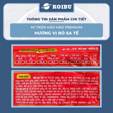 ACECOOK - Mì trộn Hảo Hảo Premium hương vị Bò sa tế, Mì trộn bò sa tế Hảo Hảo, Mì Hảo Hảo cao cấp - 88g/gói - 00841