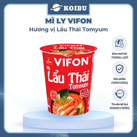 VIFON - Mì ly Vifon hương vị Lẩu Thái Tomyum - Mì ly vị lẩu Thái Tomyum, Mì lẩu Thái Tomyum ly 60g - 60g/ly - 00231
