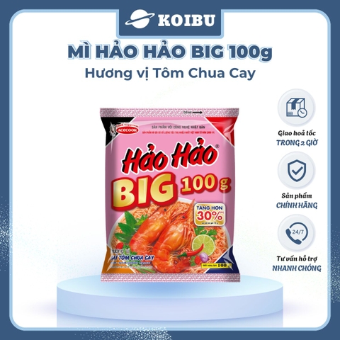 ACECOOK - Mì Hảo Hảo Big 100 Tôm Chua Cay - Mì Big 100 Hảo Hảo, Mì gói Big 100 tôm chua cay - 100g/gói - 00485