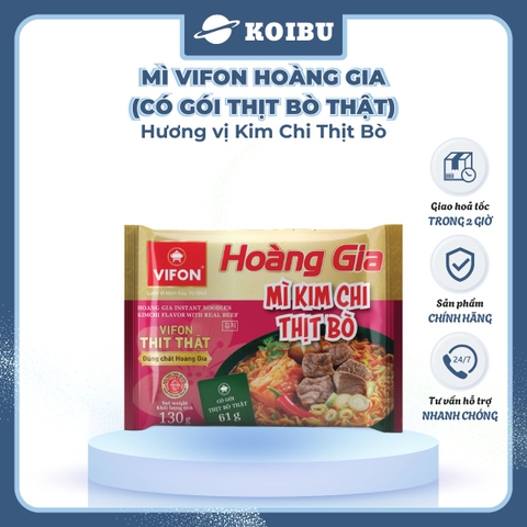 VIFON - Mì Hoàng Gia hương vị Kim Chi thịt bò (có gói thịt bò thật), Mì Kim chi thịt bò Vifon gói - 130g/gói - 00212