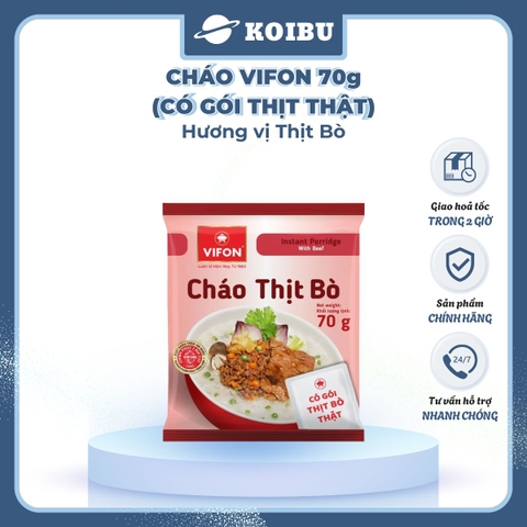 VIFON - Cháo Vifon 70g hương vị Thịt bò (có gói thịt bò thật), Vifon Cháo thịt bò Vifon cháo ăn liền - 70g/gói - 00158