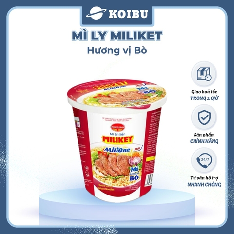 COLUSA - Mì ly Miliket hương vị Bò, Mì Miliket ly Bò, Mì bò ly Miliket, Miliket mì ly bò - 65g/ly - 00117