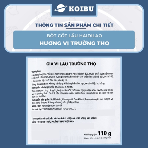 HAIDILAO - Bột cốt lẩu Haidilao vị Trường thọ, bột cốt lẩu Trường thọ Haidilao, gia vị cốt lẩu Haidilao - 110g/gói - 00887
