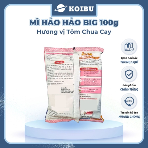 ACECOOK - Mì Hảo Hảo Big 100 Tôm Chua Cay - Mì Big 100 Hảo Hảo, Mì gói Big 100 tôm chua cay - 100g/gói - 00485