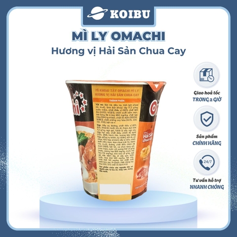 MASAN - Mì ly khoai tây OMACHI KHÔNG THỊT vị Hải sản Chua Cay, mì ly Omachi ăn liền, mì hải sản - 66g/ly - 00824