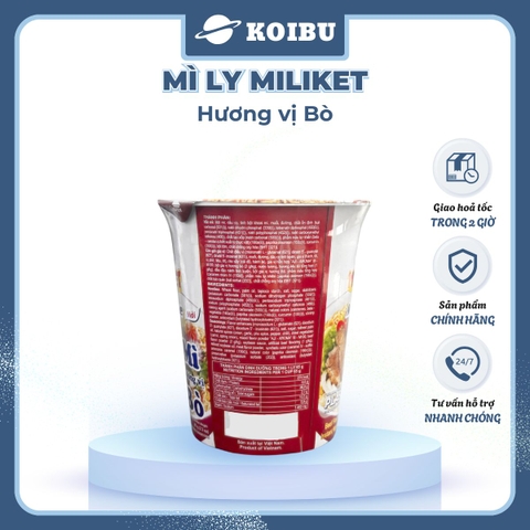 COLUSA - Mì ly Miliket hương vị Bò, Mì Miliket ly Bò, Mì bò ly Miliket, Miliket mì ly bò - 65g/ly - 00117