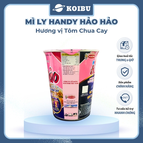 ACECOOK - Mì ly Handy Hảo Hảo hương vị Tôm chua cay, Mì ly Hảo Hảo tôm chua cay, Mì tôm chua cay ăn liền - 67g/ly - 00017