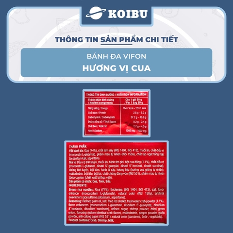 VIFON - Bánh đa Vifon hương vị cua, bánh đa cua Vifon, bánh đa Vifon vị cua - 60g/gói - 00137