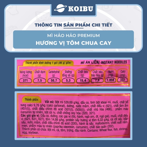 ACECOOK - Mì Hảo Hảo Premium hương vị Tôm chua cay, Mì tôm chua cay Hảo Hảo, Mì ăn liền Hảo Hảo - 86g/gói - 00842