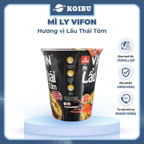 VIFON - Mì ly Vifon hương vị Lẩu Thái Tôm - Mì lẩu Thái Tôm ly ăn liền, Mì Vifon ly vị lẩu Thái Tôm - 60g/ly - 00232