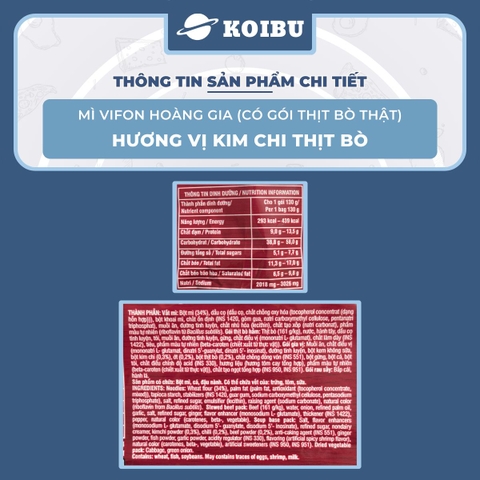 VIFON - Mì Hoàng Gia hương vị Kim Chi thịt bò (có gói thịt bò thật), Mì Kim chi thịt bò Vifon gói - 130g/gói - 00212