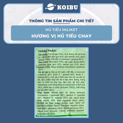 COLUSA - Hủ tiếu Miliket hương vị Chay, Miliket hủ tiếu chay gói, Hủ tíu chay ăn liền Miliket - 65g/gói - 00123