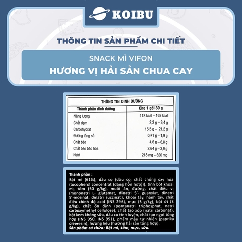VIFON - Snack mì Vifon hương vị Hải Sản Chua Cay - Vifon Snack Hải sản chua cay ăn liền - 30g/gói - 00199