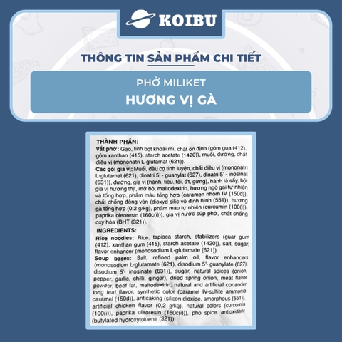 COLUSA - Phở Gà Miliket, Phở Miliket gà, Phở gà gói Miliket, Phở gà ăn liền, Phở vị gà Miliket - 60g/gói - 00099