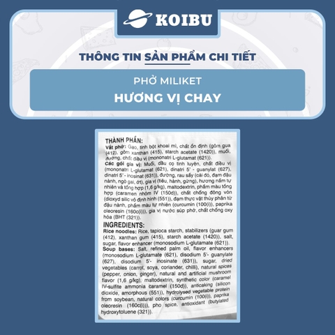 COLUSA - Phở Miliket hương vị Chay, Phở Miliket chay, Miliket phở gói hương vị chay, Phở ăn liền chay - 60g/gói - 00100