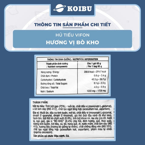 VIFON - Hủ tiếu Vifon hủ tiếu Bò kho, Hủ tíu Bò kho Vifon, Hủ tiếu Bò kho Vifon, Hủ tíu ăn liền Vifon - 65g/gói - 00164