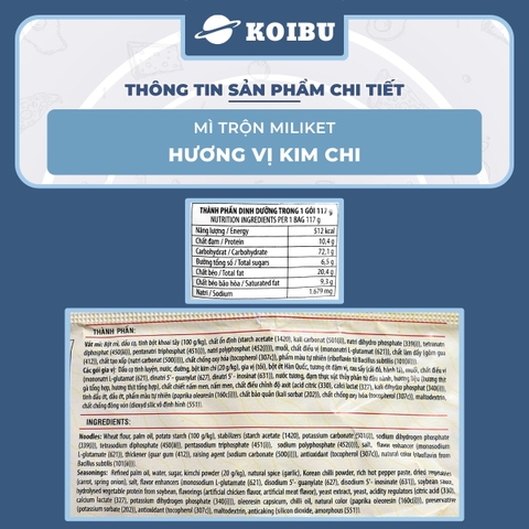 COLUSA - Mì trộn Miliket hương vị Kim chi, Mì trộn kim chi Miliket, Mì Miliket trộn kim chi ăn liền- 117g/gói - 00552