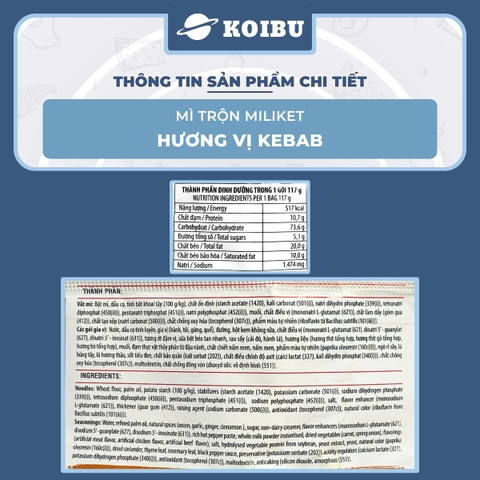 COLUSA - Mì trộn Miliket hương vị Kebab, Mì trộn Kebab Miliket, Mì Miliket trộn Kebab ăn liền - 117g/gói - 00556