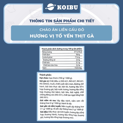 ASIAFOODS - Cháo ăn liền Gấu đỏ hương vị Tổ yến thịt gà, Cháo tổ yến Gấu đỏ thịt gà, Cháo yến Gấu Đỏ - 50g/gói - 00342